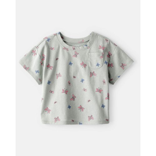 Baby Girl Butterfly-Print Short-Sleeve Pocket Tee - Green | Carter's