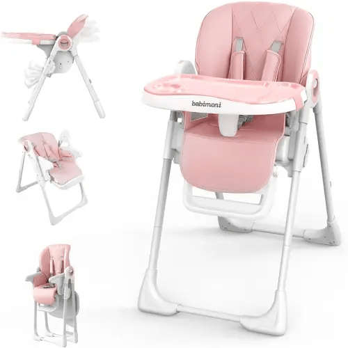 4 in 1 High Chairs for Babies and Toddlers, Foldable Baby High Chairs, Feeding and Eating Seat Highchair with 4 Levels of Recline and 7 Levels of Height Adjustment, Pink