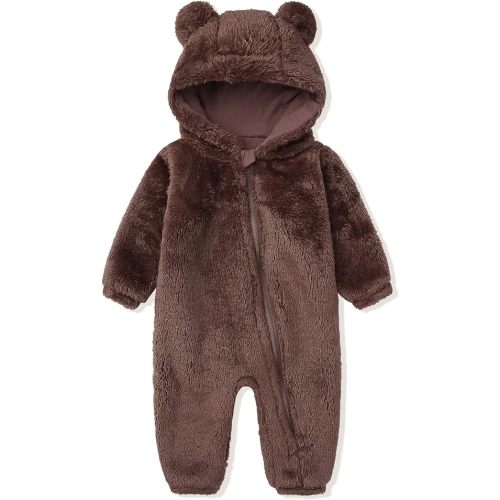 Newborn Baby Snowsuit Fleece Lined Onesie Outfits Warm Hooded Romper for Infant