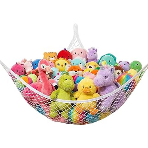 Stuffed Animal Net Hammock for Plushie Toys, Stuffed Animal Hammock Corner for Kids' Room Decor, Ideas for Organizing Stuffy Collection, 1 Pack, White