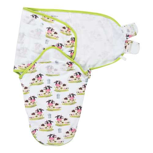 Baby Swaddle Sack, 100% Organic Cotton Newborn Wrap with Zipper & Hook-and-Loop, Easy Diaper Change, Soft Infant Swaddle (Cow Print)