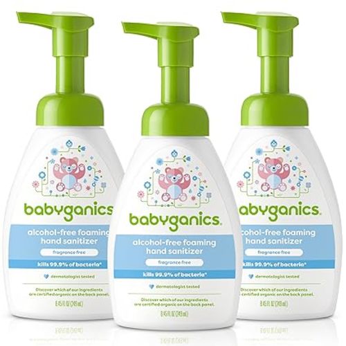 BabyGanics Alcohol-Free Foaming Hand Sanitizer, Pump Bottle, Fragrance Free, 8.45 oz, 3 Pack