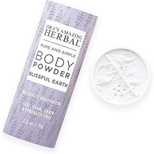 Talc Free Body Powder for Women, Dusting Powder, Cornstarch Free Talcum Powder, Grounding Relaxation Scent, Essential Oils Lavender, Vetiver, Clary Sage, Ora’s Amazing Herbal, Blissful Earth 2.5 oz