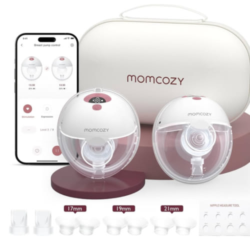 Momcozy M5 Smart APP Controlled Wearable Breast Pump, Hands-Free Wireless Electric Pump, 3 Modes 9 Suction Levels, BPA-Free, Portable Lightweight, 24mm Flange, 2-Pack Cozy Red