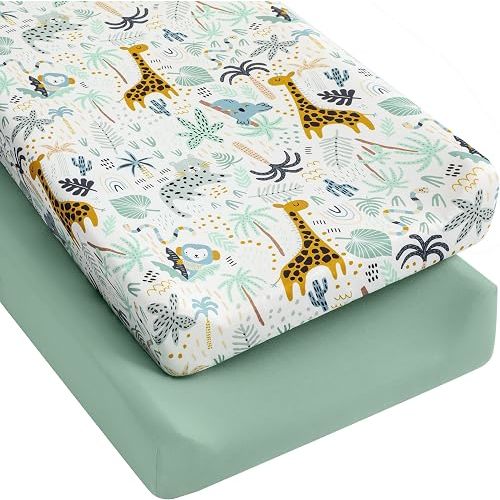 Yoofoss 2-Pack Diaper Changing Pad Cover for Boy Girl 32x16 (Green+Giraffe)