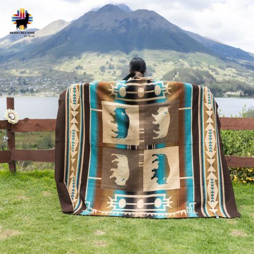 Handmade Alpaca Wool Blanket. (Aqua Buffalo) Queen Size. Handcrafted by Indigenous Hands. Super Soft and Warm. FREE SHIPPING. Gift Ideas