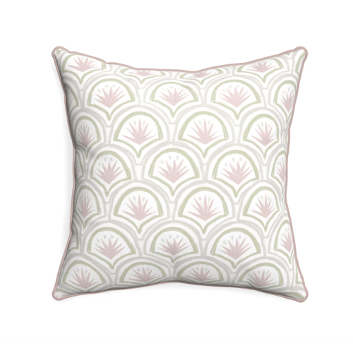 Custom Green & Rose Pillow with Pink Trim | 20x20