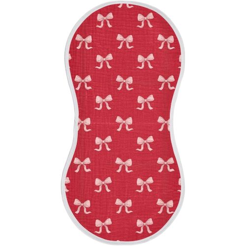 1 Pack Muslin Burp Cloths Ribbon Bow Red Cotton Baby Burp Cloths Ultra Absorbent Soft Thick Burping Cloth for Newborn Must Haves 22x11 Inch
