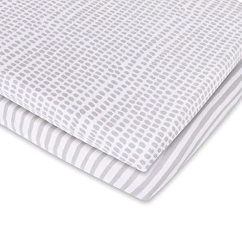 Ely's & Co. Patent Pending Waterproof Bassinet Sheet, No Need for Bassinet Mattress Pad Cover, 2 Pack Taupe Splash & Stripes,Unisex for Baby Boy and Baby Girl 32"X16"X3"