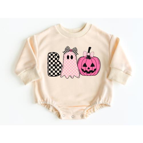 Boo Ghost Bubble Romper Sweatshirt, Halloween Baby Girl Outfit, Halloween Baby Shirt, Baby Halloween Costume, Baby Bodysuit, Baby Sweater