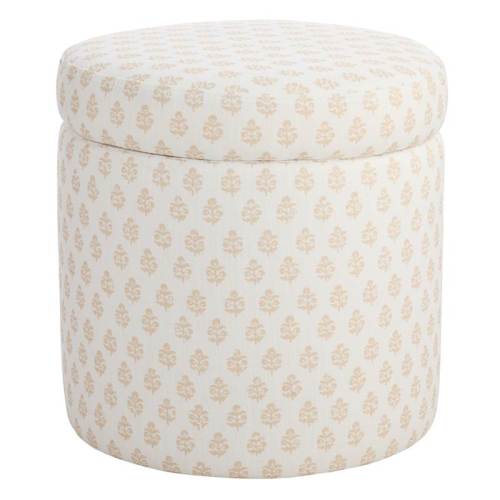 Eva Storage Ottoman, Taupe Blockprint