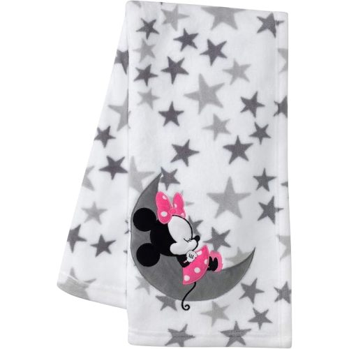 Lambs & Ivy Disney Baby Minnie Mouse Fleece Baby Blanket, Gray/White