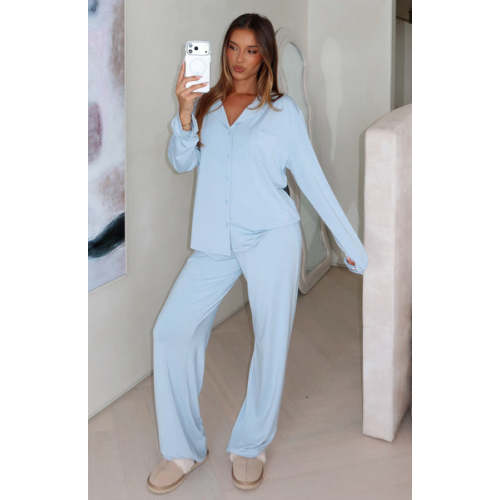 Pillow Talk Long Sleeve Pyjama Set Dusty Blue