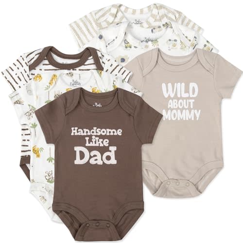 Baby Essentials 6 Pack Bodysuit Set, Baby Boy 6 Piece Newborn Outfit Set, Button Closure, Short Sleeve