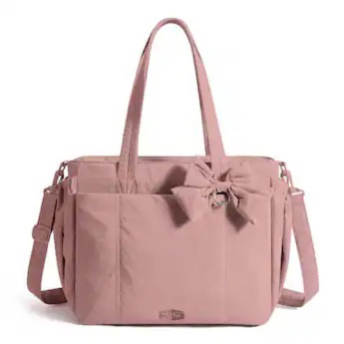 Bagsmart - Multi-Functional Diaper Tote Bag, Convertible Mommy Bag with Detachable Bottle Pouch & Changing Pad - Dark Pink