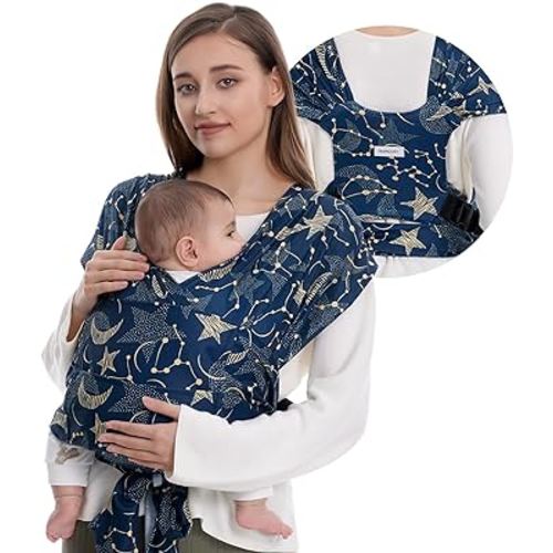 Momcozy Baby Wrap Carrier Skin-Friendly Fabric, Easy to Wear Baby Sling T-Shirt Design, Hands Free Baby Carriers Newborn to Toddler 8-35lbs, Adjustable Buckle Suit for Waist 30-47inch, Starry Sky