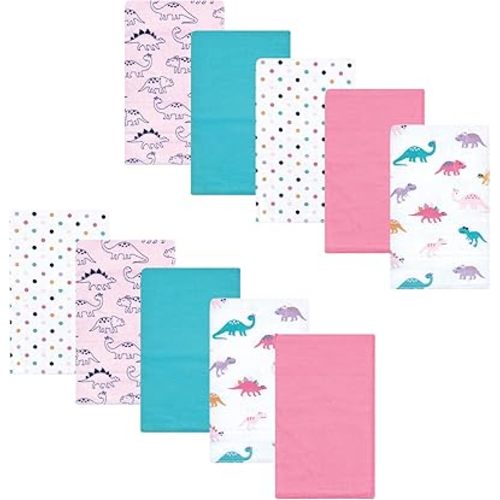 Luvable Friends Hudson Baby Flannel Burp Cloths 10pk, Pink Dinosaur