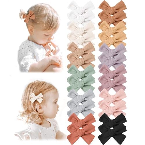 Niceye Baby Hair Clips - 24 Pcs Fully Lined Hair Bow Clips for Fine Hair Cotton Tiny Hair Barrettes for Infants, Toddlers, and Little Girls