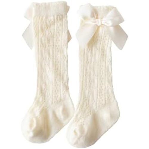 Baby Girls Knee High Socks Breathable Cutout Mesh Cute Bows Dress Socks Newborn Stockings Clothing Accessories
