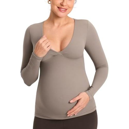 MOMANDA Maternity Nursing Tops Long Sleeve for Breastfeeding Crossover Pregnancy Nursing Shirts Soft Casual Tee