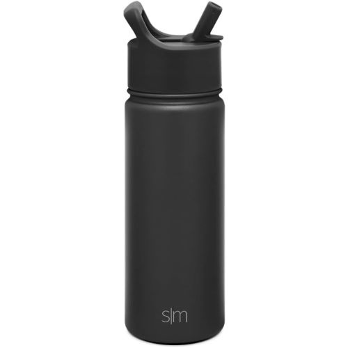 Simple Modern Summit Collection Kids Water Bottle 18oz Stainless Steel with Straw Lid, Midnight Black