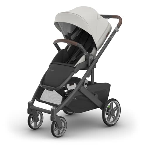 UPPAbaby Cruz V3 Stroller - from Birth + Car Seat Compatible - Full-Size, Reversible Seat - Infant Insert, Bug and Rain Shields Included - Savannah (Pearl Gray Jacquard/Carbon Frame/Chestnut Leather)