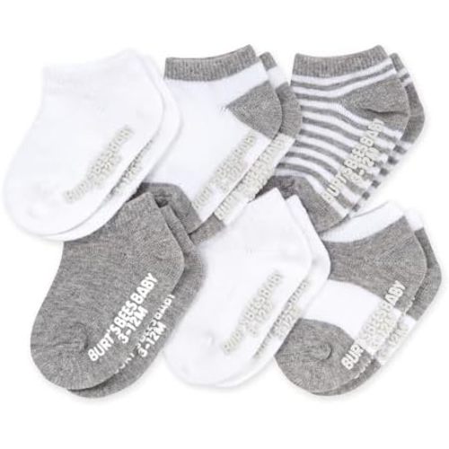 Burt's Bees Baby Unisex-baby baby-boys Socks, 6-pack Ankle Or Crew With Non-slip Grips, Made With Organic Cotton