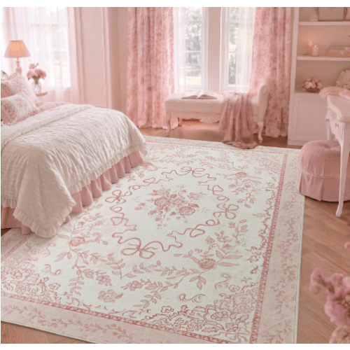 Pink Vintage Floral Rug 8'x5'