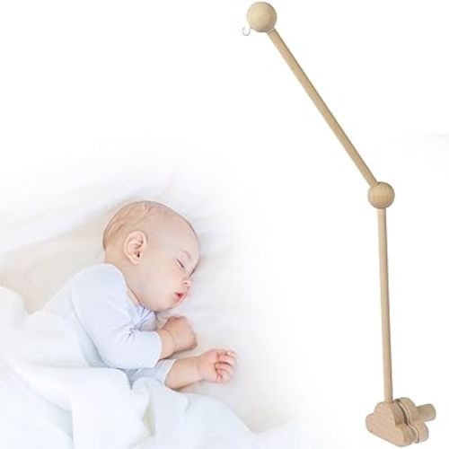 27inch Baby Crib Mobile Arm, Wooden Crib Mobile Holder,360° Rotating Cot Mobile Arm, Crib Mobile Bed Bell Holder,Nursery Mobile Hanger-(Only arm- no mobile) (wooden colour)