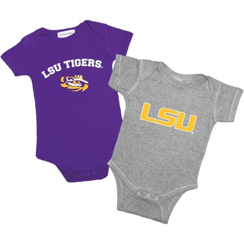 Two Feet Ahead Louisiana State 2 Pack Baby Bodysuit Creeper Newborn Infants Officially Licensed (Louisiana State, 6 Months)