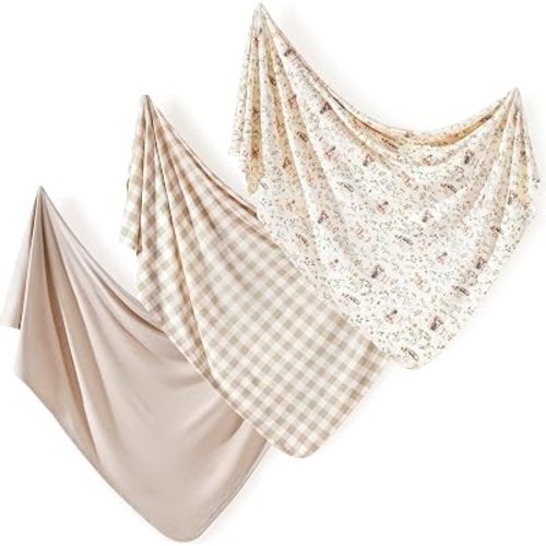 GRSSDER 3-Pack Ultra Soft Stretchy Jersey Knit Baby Swaddle Blankets, 33x44
