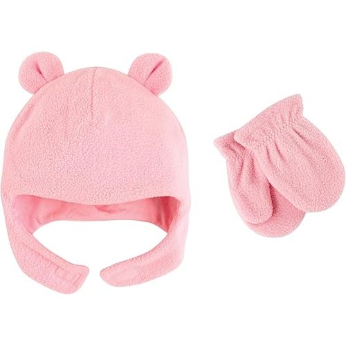 Luvable Friends Baby Girls' Beary Cozy Hat and Mitten Set