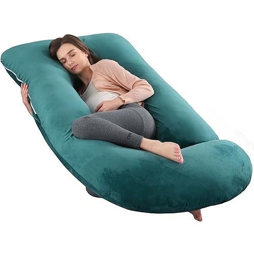 ALLOPERA Pregnancy Pillow, Full Body Maternity Pillow 57 inch, with Removable Washable Cover - Sleep Support for Legs, Back, Neck, Shoulder, HIPS, Belly, Velvet Cover (Dark Green)