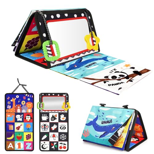 URMYWO Tummy Time Toy - Black and White High Contrast Baby Toys for Newborn - Baby Visual Stimulation Mirror - Montessori Sensory Crinkle Toy for Infant 0-3-6-12 Months - Shower Gift for Boy Girl