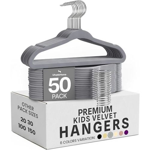Utopia Home Kids Velvet Hanger 50 Pack – 11" Premium Baby Hangers - Grey
