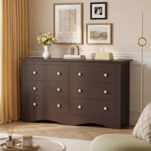 Creaser 51.9 in. Brown MDF Dresser for Bedroom, Wide Chest of Drawers with 6-Wood Dresser Drawers