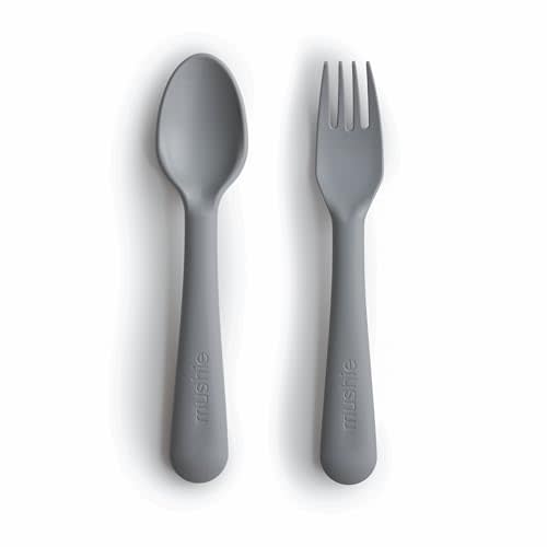 mushie Flatware Fork and Spoon Set For Kids | Made in Denmark (Smoke)