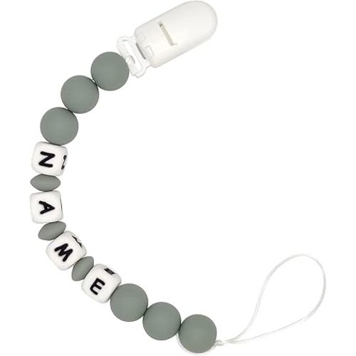 Personalized Name Pacifier Clip Pacifier Holder for Girls Boys (Grey)