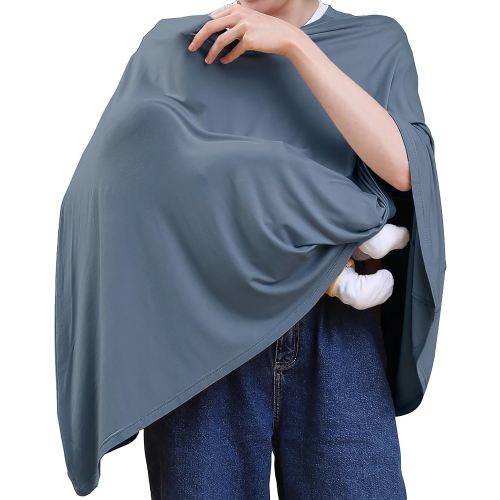 Nursing Cover for Breastfeeding, 360°Full Coverage Nursing Poncho, Rayon Soft & Breathable Breastfeeding Cover up (Smooth Rayon, Blue)