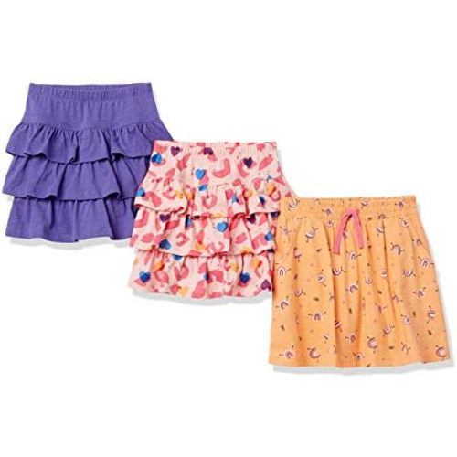 Amazon Essentials Girls and Toddlers' Knitted Ruffle Scooter Skorts with Elastic Waist and Shorts, Multipacks