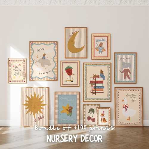 Boho Nursery Wall Art Bundle, Neutral Gender Neutral Prints (Digital Download)