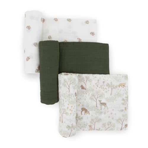 Little Unicorn Muslin Swaddle Blanket for Newborns & Infants | Soft & Breathable Fabric | Set of 3 Baby Blankets for Swaddling, Nursing, Shower Gifts (Woodland Friends)