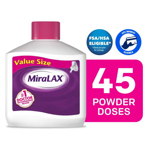MiraLAX Laxative Powder for Gentle Constipation Relief, 45 Doses HSA/FSA Eligible