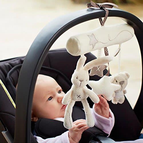 NeatoTek Baby Hanging Rattle Toys - Soft Plush Music Activity Crib & Stroller Toys - Rabbit Star Shape for Toddlers