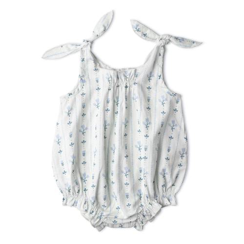 Organic  Tie Shoulder Bubble Romper - Blue Vines