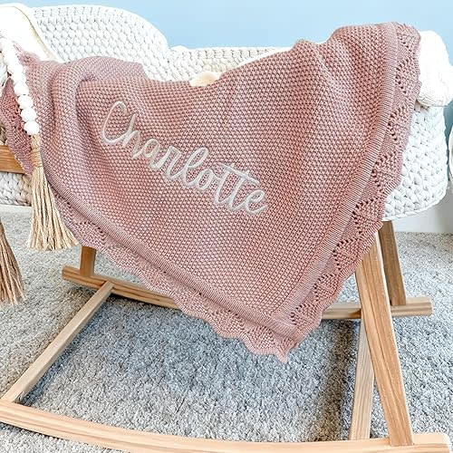 Personalized Embroidered Baby Blanket with Name,100% Pure Cotton Knit Nap Blanket,Custom 350GSM Blankets for Boy/Girl,Personalized Gifts for Newborn