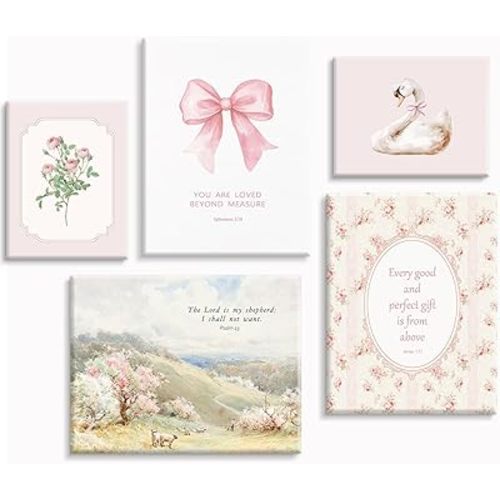 Nursery Christian Wall Art Bible Verses Canvas Wall Decor Baby Girl Room Poster Vintage Pink Nursery Prints Decor Floral Bow Swan Artwork Jesus Scripture Picture for Bedroom 8x10x5 Inch Wrapped Canvas