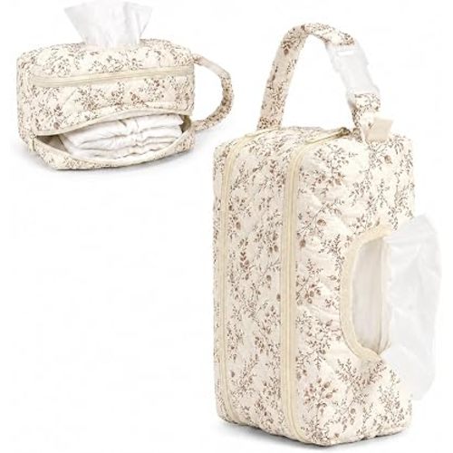 Quilted Baby Wipe Holder & Diaper Organizer, Beige Floral