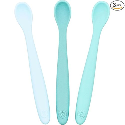 Silicone Baby Spoons - First Stage Infant Feeding Utensils With Soft-Tip, Bendable Kitchenware for Parent & Self-Feeding, Ultra-Durable, Dishwasher Safe, Travel Case, Set of 3