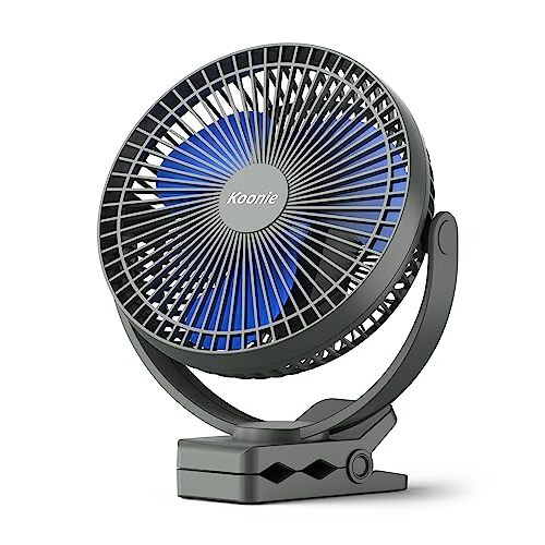 Koonie 10000mAh Rechargeable Portable 8-Inch Clip-on Fan, USB Car Fan 4 Speeds, Sturdy Clamp for Office Desk, Golf Cart, Stroller, Outdoor, Travel, Camping, Tent, Gym, Treadmill